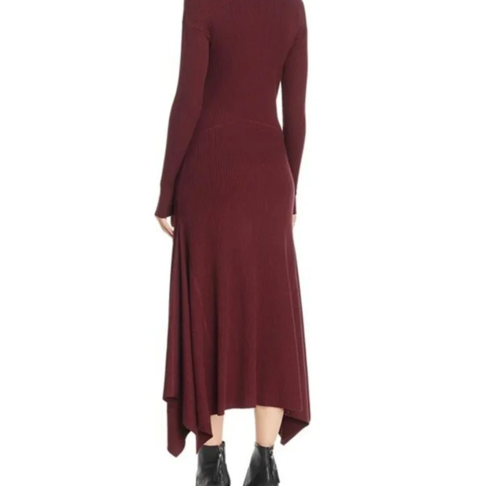 Theory Panel Knit Dress Dark Current Burgundy Fitted Sweater Assymetric‎ Dress P - Picture 5 of 6